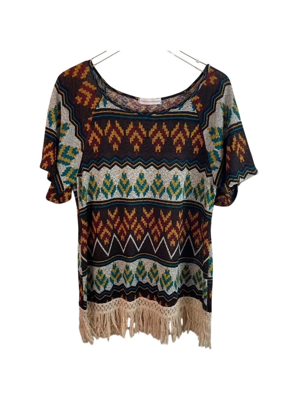 Aztec Print Top With Fringe Trim Size Medium